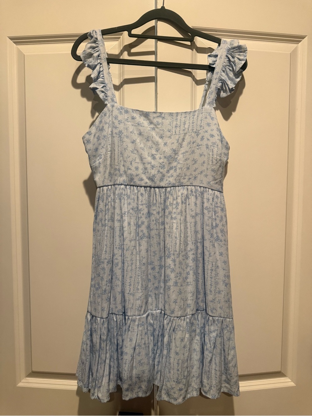 Altar'd State Light Blue Floral Ruffle-Shoulder Sundress - Large
